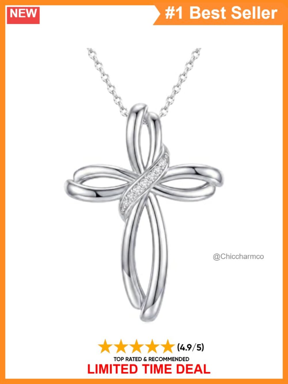 Sterling Silver Lab Grown Diamond Cross Pendant Necklace 18 Inch Gift for Her